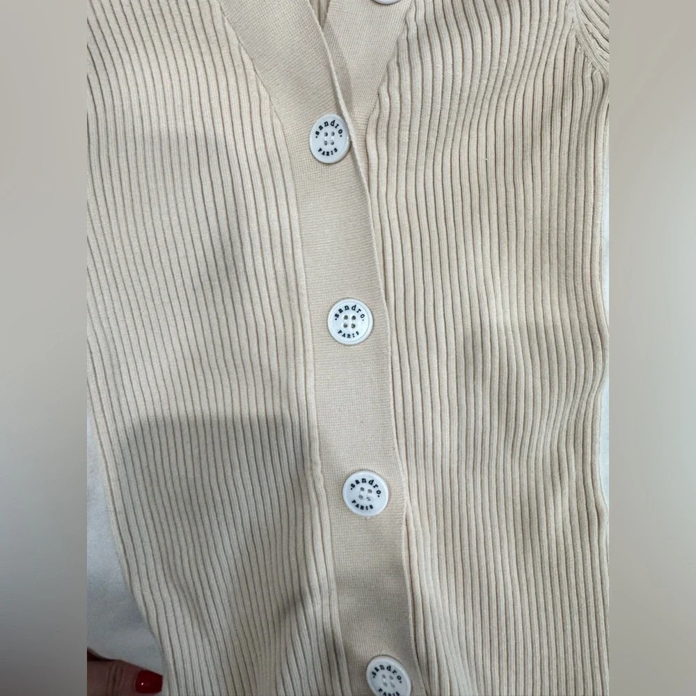 Beige Ribbed Button-Up Sweater - Picture 2 of 3